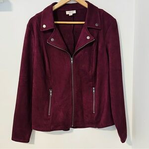 Style & Co. Deep Burgundy Faux Suede Moto Style Jacket